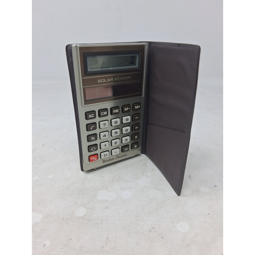 Radio Shack EC-402 Solar Power Calculator Vtg Japan 65-689 Brown Wallet Case. I